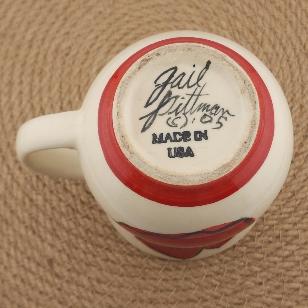 Gail Pittman‎ Red Dress Heart Mug Retired Cup VTG 2005 Signed Studio Pottery - Picture 6 of 9